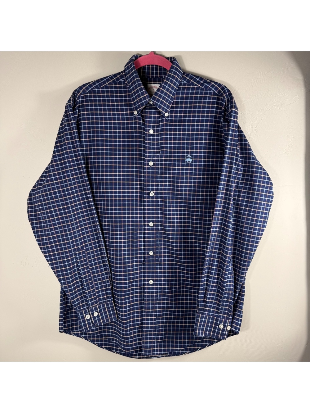 Brooks Brothers Navy Plaid Cotton Button Down Shirt | Medium